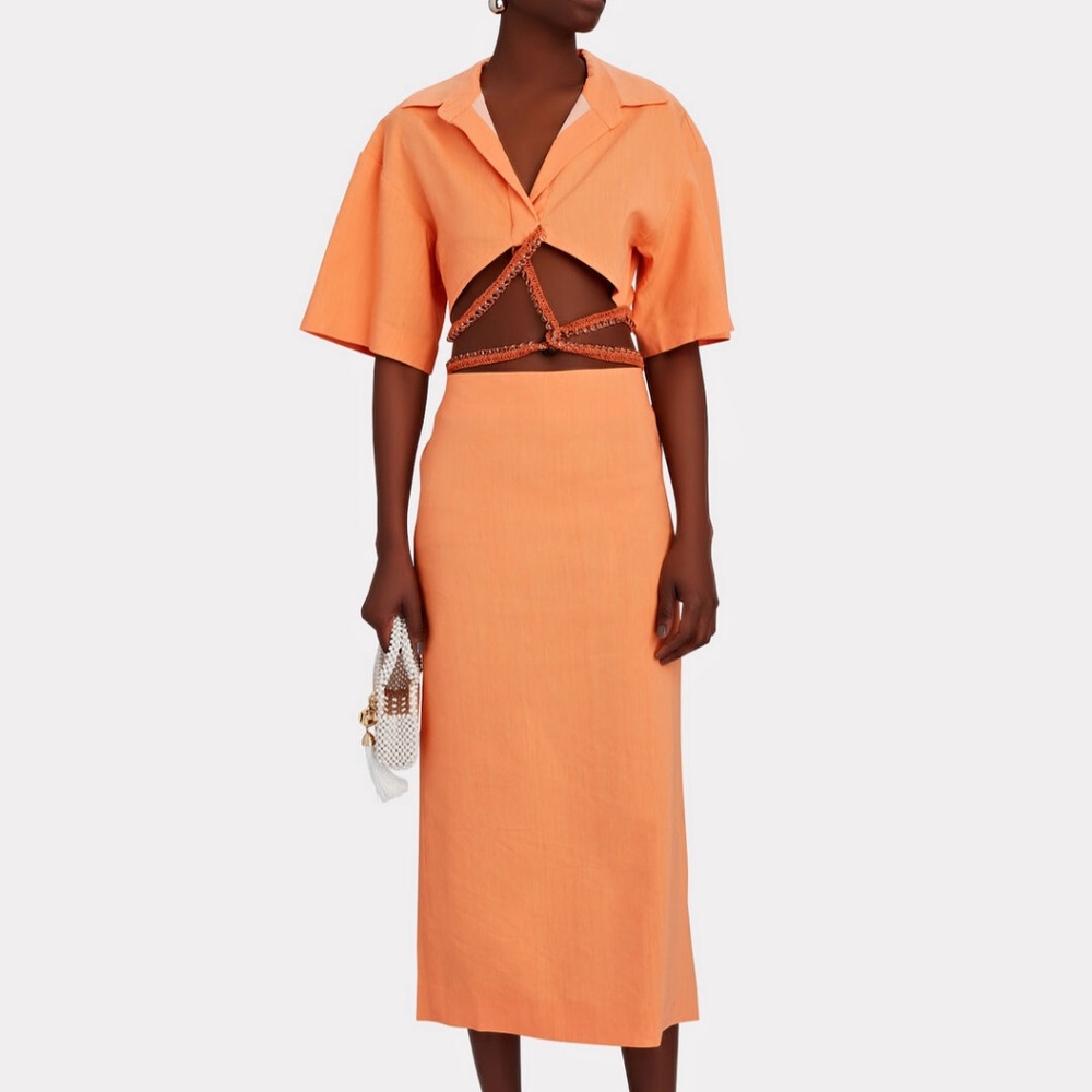 CHRISTOPHER ESBER Glass Beaded Linen Shirt Midi Dress